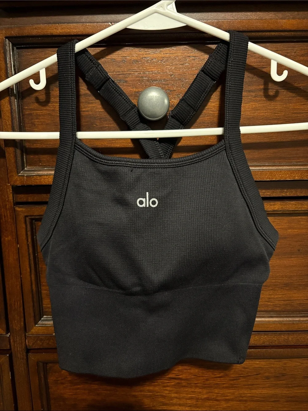 ALO Yoga Black Ribbed Cropped Tank with Crossback Straps
